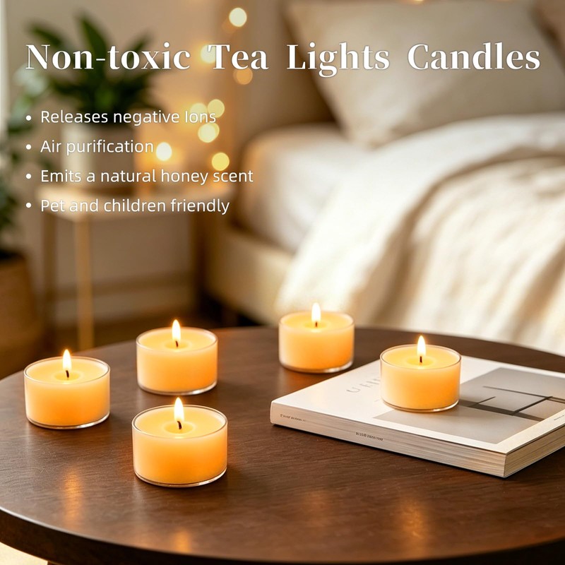 UGBEM Beeswax Tea Light Candles Bulk 6 Hour Non Toxic