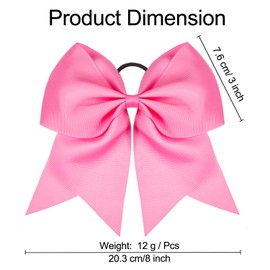 2 Packs Jumbo Cheerleading Bow 8 Inch Cheer Bows Large Cheerleading Hair Bows with Ponytail Holder for Teen Girls Softball Cheerleader Outfit Uniform (Hot Pink)