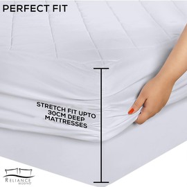 Reliance Bedding Quilted Waterproof Mattress Protector 30cm Deep Pockets Quilted Mattress Protector Waterproof 4-Layer Ultra Soft Noiseless & Breathable Waterproof Mattress Cover (Double)
