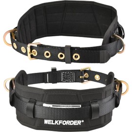 WELKFORDER Tongue Buckle Body Belt With Waist Pad and 2 Side D-Rings Personal Protective Equipment Safety Harness | Waist Fitting Size 33'' to 47'' for Work Positioning, Restraint