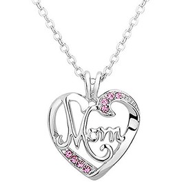 Mom Gifts Heart Necklace from Daughter Son Silver Love Heart Pendant Necklace for Mom Birthday Christmas Gifts fromDaughter Son