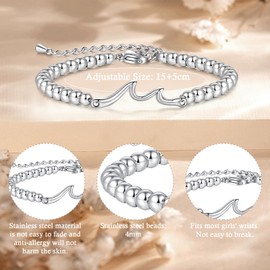 ilasif 12th 13th Birthday Gifts for Girls, Ocean Sea Waves Adjustable Bracelet, Brithday Jewellery for Daughters Nieces Friends