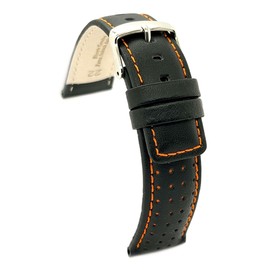 diloy Perforated smooth leather rally racing strap Colored contrast stitching – Sport design for watch – Sizes 18mm 20mm 22mm 24mm Black brown red navy blue 367 Black 24mm