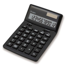 Asuka Calculator, Antibacterial Calculator, Black, 12 Digits, Tax Calculator, Tilt Included, Route, Memory, 2 Power Supply