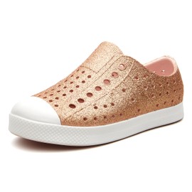 Weestep Toddler Little Kid Girls Boys Rubber Toe Slip On Quick Dry Lightweight Water Sandal Sneaker Gold Glitter