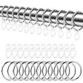 Pack of 24 30 mm Metal Curtain Rings with 24 Plastic Hooks and Silent Curtain Rings for Hanging Curtains, Shower Doors, Windows and Curtain Rods (Silver)