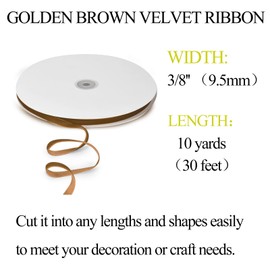 Velvet Ribbon for Christmas Tree Decoration Gift Wrapping Wreath DIY Crafts, Vintage Golden Brown Velvet Ribbon for Home Farmhouse Garland Party Decor St. Patrick's Day Decor 3/8" x 10 Yards x 1 Roll