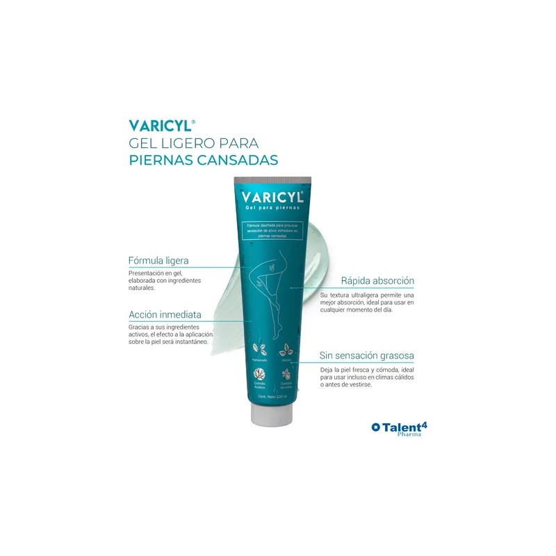 Gel Refrescante Antiinflamatorio Para Piernas Varicyl 220 Ml Mentol