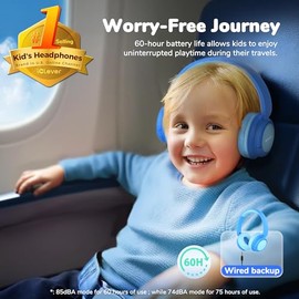 iClever BTH22 - Auriculares Bluetooth para niños, tiempo de reproducción de 60 horas, carga rápida USB C, Bluetooth 5.4, cable AUX, volumen seguro 74/