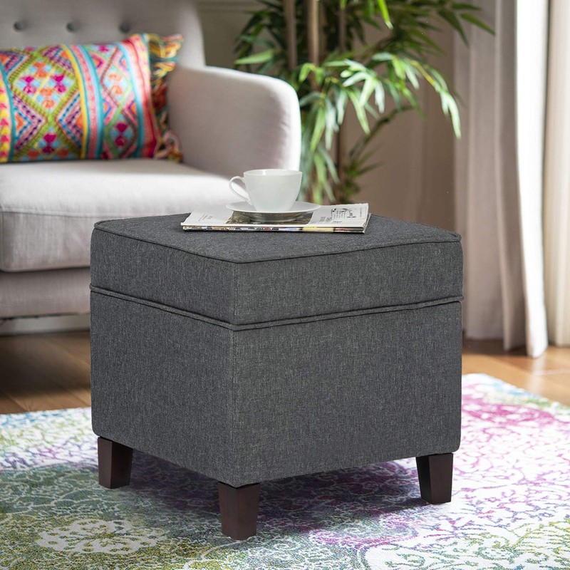 Asense Fabric Square Storage Ottoman Cube Foot Rest, Dark Grey