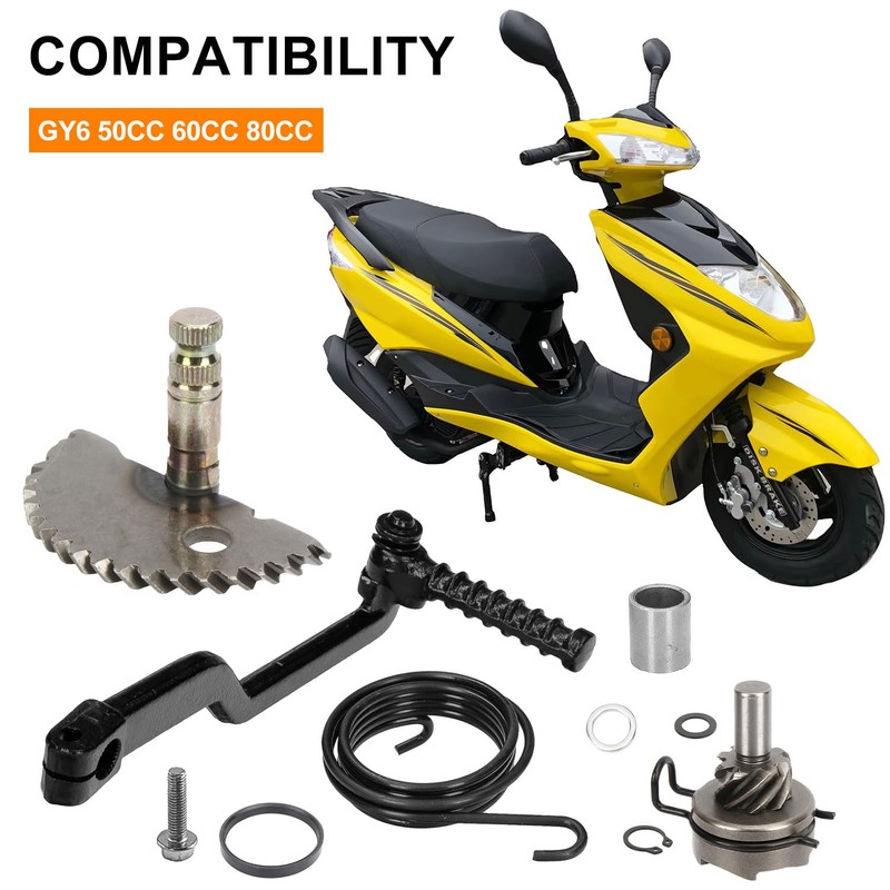 Scooter Starter Shaft Set, Pinion/Driver/Spring and Kickstarter Roller, Zinc Process,