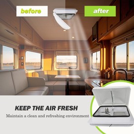 PRUNkuar 14" RV Roof Vent Fit for Camper Trailer Universal Lid Roof Vent with 12V RV Vent Fan 6" Blades lid Inner for Garnish Ring White