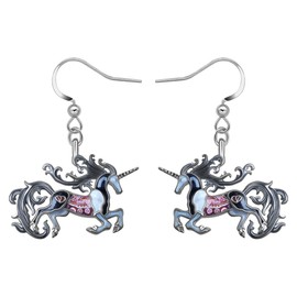LONYOO Enamel Fantasy Unicorn Earrings Dangle Zinc Alloy Unicorn Horse Earrings for Women Girls Charms Gifts (Black)