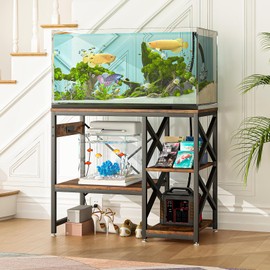 40-50 Gallon Fish Tank Stand with Power Outlet,Adjustable 3-Tier Aquarium Stand,660lbs Heavy Duty Terrarium Stand,Breeder Reptile Tank Stand Suitable for Home Office,36.6”×18.9” ×30.5”,Rustic Brown