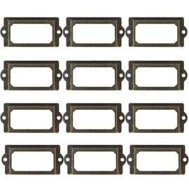 12Pcs Label Holders, Drawer Label, Tag Name Card Holder, Antique Bronze Metal Tag Frame, Iron Tag Frame, Vintage Card Tag Holder, Cabinet Drawer Tag Holders Office Card Frame Labels Holders