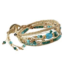 AeraVida Beautifully Vibrant Simulated Turquoise Round Cotton Rope Wrap Bracelet | Classic Sterling Silver Bangle Bracelet | Casual Bangle Bracelets for Women | Gift for Women, Unisex