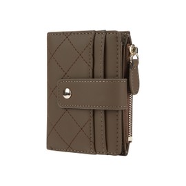 Cynure Women's Cute Leather Card Holder Small Compact Bifold Wallet with Zip Coin Pocket,Dark Khaki