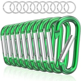 sprookber 3" Aluminum Carabiner D Ring, Caribeener Clips, Spring Snap Hook for Keychain Clip, Set of 10 (Green)