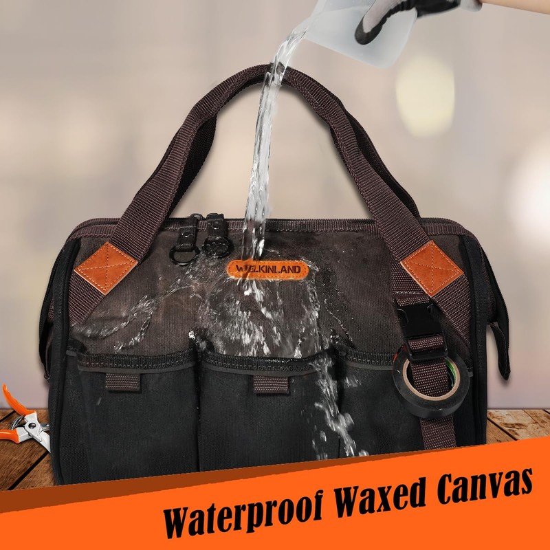 WELKINLAND 18 Pockets Electrician Tools Bag,14" Heavy Duty Plumber Tool