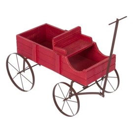 Shine Company Small Cedar Wood Decorative Buckboard Wagon Planter in Red