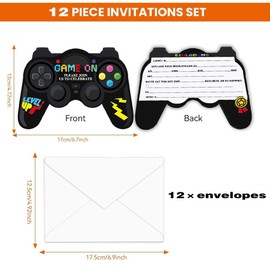 ZELAITE 12x Video Gaming Game Party Invitation Cards Children's Birthday Boy Girl Gaming Party Invitation Cards Children's Birthday Party (D)