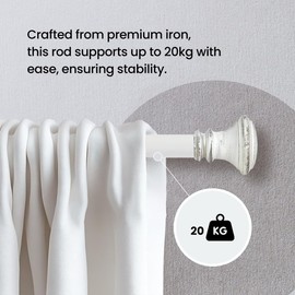 Deco Window Adjustable Curtain Rod for Windows 44 to 120 Inch (Pack of 1) Extendable Heavy Duty 1 Inch Iron Drapery Pole with Finials Wall Mounted French Door Curtain Rods (Ivory)