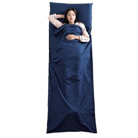Inner Sleeping Bag, Lightweight, Comfortable Inner Sheet, Storage Bag Included, For Travel, Train, Hotel (Navy Blue - Single)