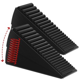 Optish 2 Pack Heavy Duty Door Stopper, Adjustable Spring Large Stopper, 3 Inches High Tall Wedge Stoppers for Bottom of Door, Door Stop Suits Any Heavy Door, Black