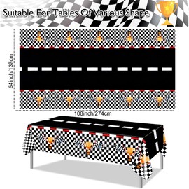 PHOGARY 2 Pcs Checkered Tablecloth Race Car Birthday Party Decorations Race Track Table Covers Cars Themed Birthday Party Decorations Baby Shower Checkered Party Supplies, 54 x 108 Inch