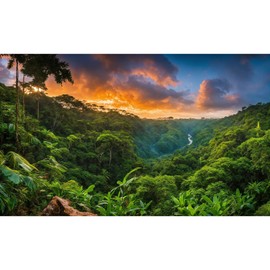 Aquarium Background Sunset Waterfall Tropical Jungle Terrarium Backdrop Lush Green Trees Jungle Style Natural Forest Landscape Fish Tank Background Reptile Habitat Backdrop Poster Vinyl 48x18in