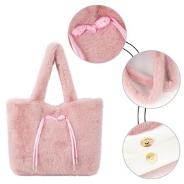 Meliyya Women's Cuddly Handbag Winter Tote Bag Warm Fluffy Shoulder Bag Large Women's Bag Plush Shopper Made of Faux Fur for University Work Girls School, Pink D Knot Buttons