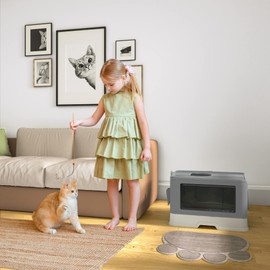 YITAHOME Large Enclosed Cat Litter Box with Lid Cover, Hooded Odorless Cat Toilet with Litter Scoop Cat Self Groomer Deodorizer Filter Front Entry Top Exit Door, Easy to Install and Clean (Gray)