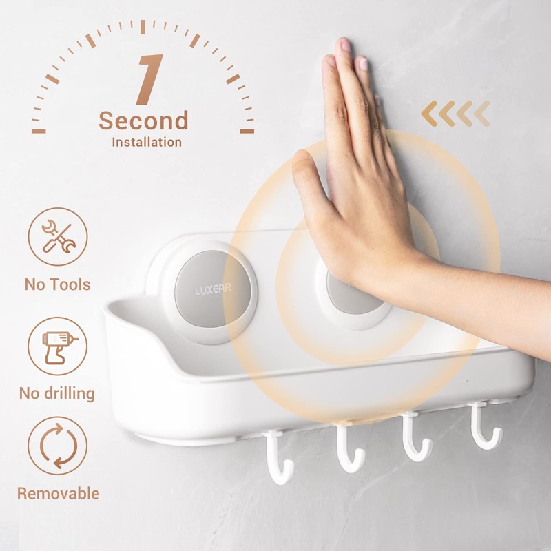 Luxear Shower Caddy, Suction Cup Shower Shelf, No Drilling Powerful