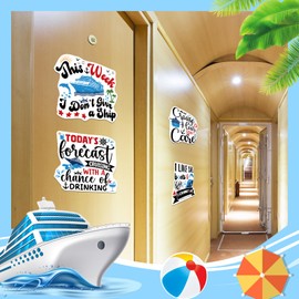 JoyAura Large Cruise Door Magnets - 4 Pcs Big Boats Week Trip Stateroom Magnetic Cruise Sticker Funny Nautical Ship Cabin Decoration for Carnival Party Anniversary Supplies Favors