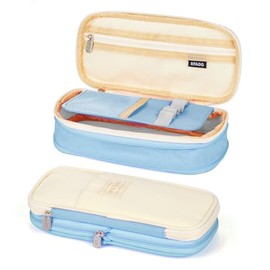 Coolzon Expandable Pencil Case, Large Capacity Pencil Cases Pen Bag Pouch Holder School Stationery Organizer Makeup Cosmetic Bag for Girls Boys Teenagers Students Adults, Sky Blue