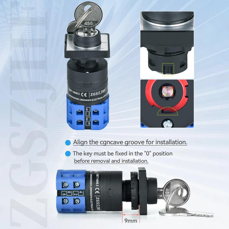 2 Position Key Switch 10Amp 690V AC 16MM 2-Ways Rotary