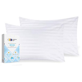 California Design Den Best Hotel Quality Pillow Covers 500 Thread Count White Dobby Damask Stripe King Size Extra Long-Staple Cotton Pillowcases for Bed Pillows for Sleeping