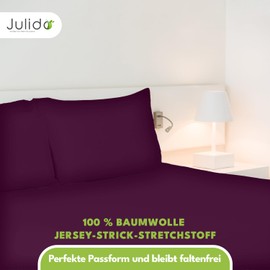 Julido Fitted Sheet 100 x 200 cm (Aubergine) - Jersey Bed Sheet Made of 100% Cotton, Oeko-Tex Standard 100, Skin-Friendly, Breathable and Suitable for Allergy Sufferers, Mattress Height up to 30 cm