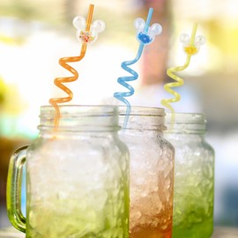 Randota 12 Pcs Glitter Mouse Ear Straws - Princess Theme Party Favors, Plastic Drinking Straws for Birthday, Welcome Back to School, and Celebration Supplies (Glitter Mouse)