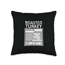 Nutritional Facts Labels Thanksgiving Gifts Store Thanksgiving Christmas Funny Roasted Turkey Nutrition Facts Throw Pillow, 16x16, Multicolor