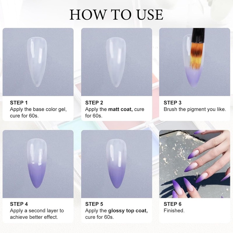 Nail Pigment Powder, 9 Colour Pastel Chrome Nail Powder, Pink