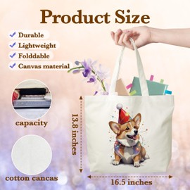 Corgi Canvas Tote Bag, Christmas Dog Themed Grocery Bag, Puppy Reusable Shopping Bag, Christmas Gifts For Women Corgi Lover Dog Mom Dog Owner, A41