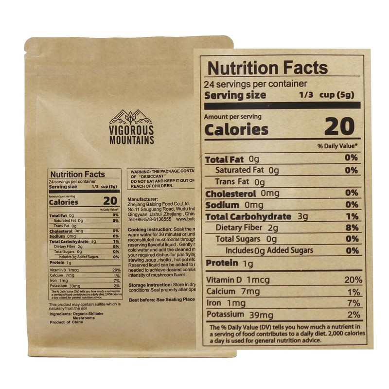 VIGOROUS MOUNTAINS USDA Organic Dried Shiitake Mushrooms Dry Dehydrated Mushrooms