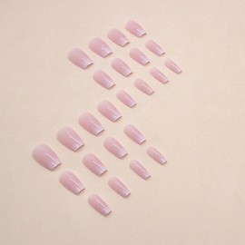Ombre Press on Nails Coffin Fake Nails Medium False Nails with Design Pink White Gradient Full Cover Acrylic Nails Artificial Glue on Nails for Women Girls Manicure 24Pcs…