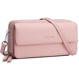 Lanyani RFID Crossbody Wallet Wristlet Purse with Phone Pocket For Women Vegan Leather, Pink, S