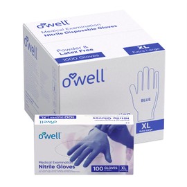 OWELL Professional Medical Examination Nitrile Gloves, Powder & Latex-Free Disposable Gloves, 4Mil Resistant Blue Medical Glove, First Aid Med Gloves, Large Size Exam Gloves, Case of 1000 Count