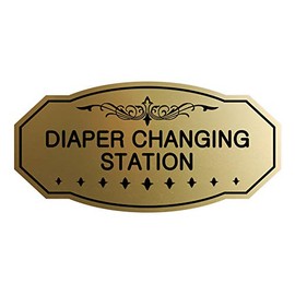 Signs ByLITA - Señal para cambiar pañales, diseño victoriano, Oro cepillado, Small (3" x 6")