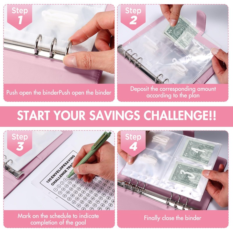 100 Envelope Challenge Binder - Saving Challenge Binder with Clear