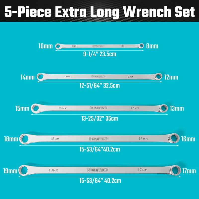 DURATECH 5-Piece Extra Long Wrench Set, Double Box End Wrench