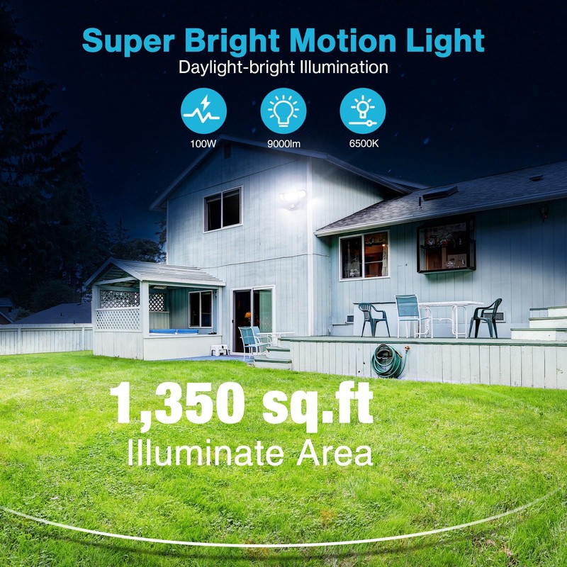 Olafus 100W LED Security Light Motion Sensor Outdoor Light, 2